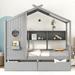 Wooden House Bed with 2 Drawers, Kids Bed with Storage Shelf