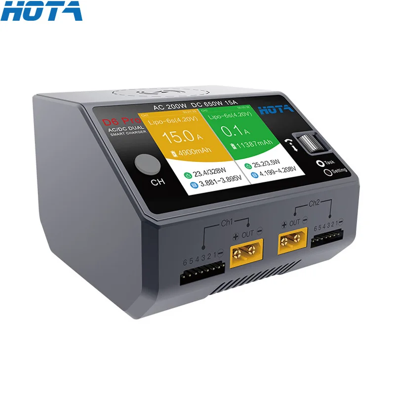 HOTA D6 Pro Schwarz AC 200w DC 2x325w/15a Kanal Smart Batterie Ladegerät Entlader lipo Ladegerät Für Rc Drone Ersatzteile Image