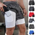 Men's Performance Shorts Soild Color 2 in 1 Gym Shorts Compression Stretchy Sports Shorts Quick Dry