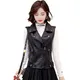 2023 Streetwear Women Soft PU Vest Female Plus Size Faux Sheepskin Lapel Coat Moto Biker Waistcoat