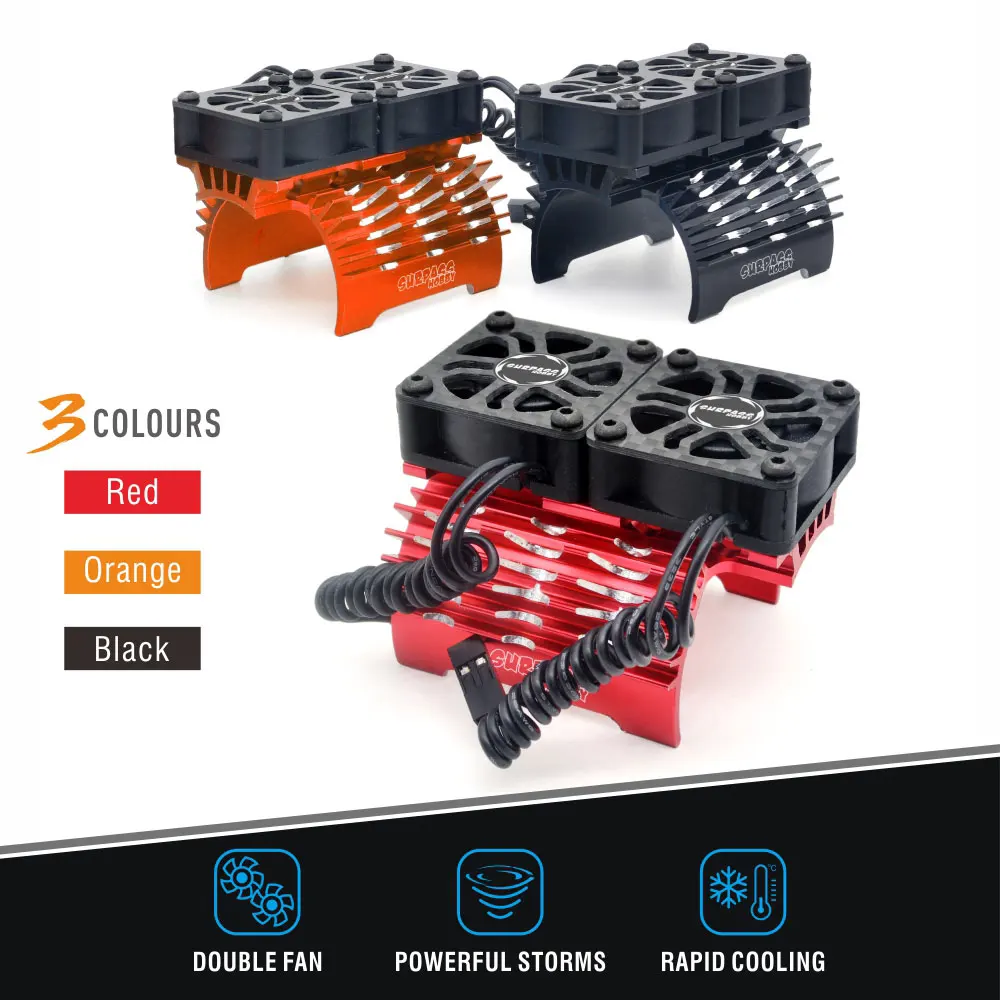 Surpass Hobby Rocket Metallmotor-Lüfter, 40 mm, doppelte kühle Lüfter, Kühlkörper für 1/5 1/8 1/10 RC Car 4068 4076 4274 4282 Motor