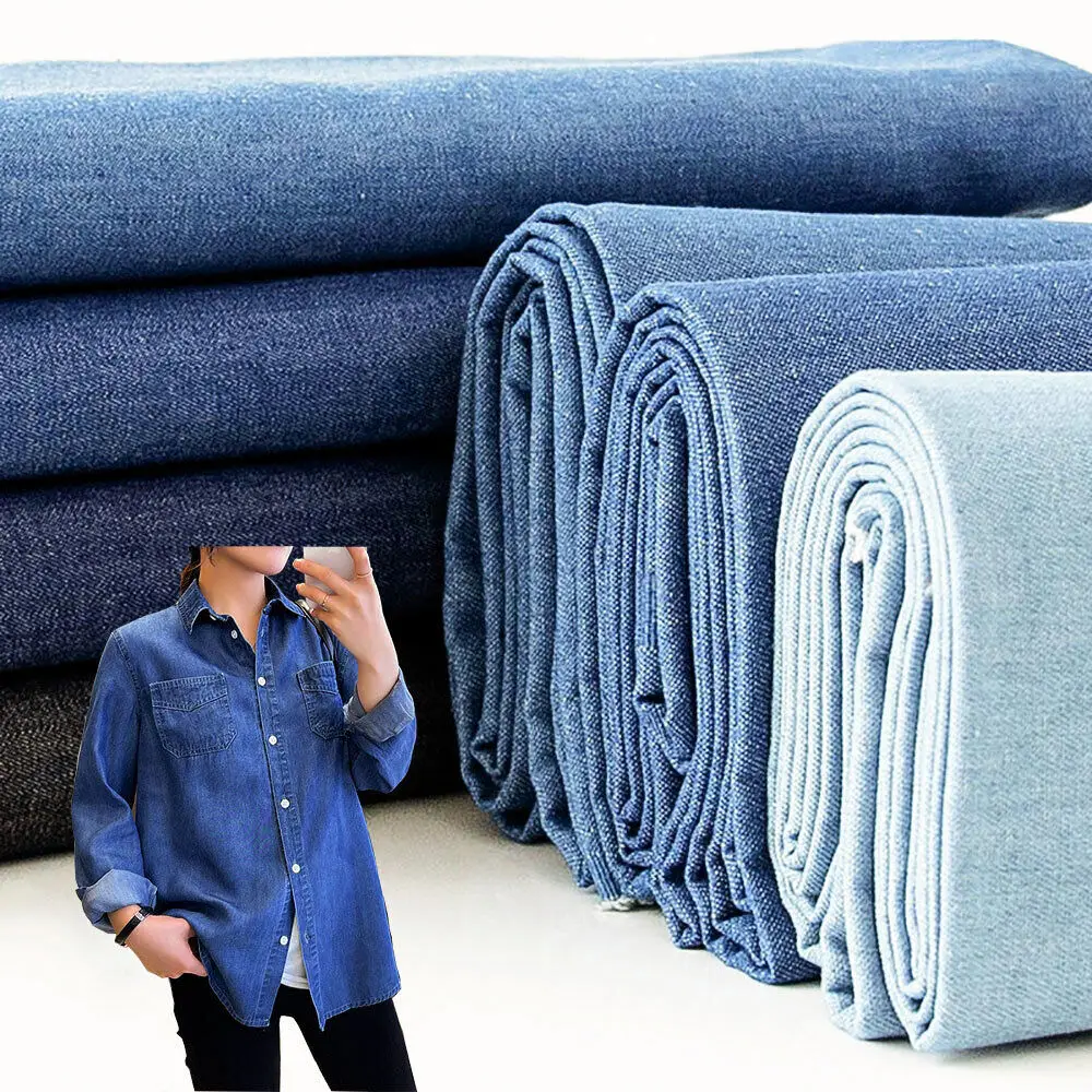 Cotone blu denim cotone morbido micro elastico sottile leggero traspirante tessuto lavato camicia fai da te pantaloni quilting cucito materiale artigianale