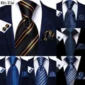 Hi-Tie Black Gold Striped 63inch Silk Mens Extra Long Ties for Men Woven Classic 160cm Mens Necktie