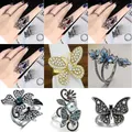 European and American Fashion Ink Blue Pearl Butterfly Crystal Lady Engagement Sapphire Vintage Ring