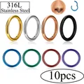 10pc 16G 18G 20G Septum Clicker Nose Rings Hoop 316 Stainless Steel Daith Helix Tragus Cartilage