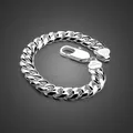 Fashion Men Punk Jewelry 100% 925 Sterling silver Bracelet Male Thick Cuban link chain 8-10 MM 7-9