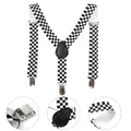 Checkered Clip-on Braces Elastic Y-back Suspender (Black+White)