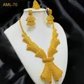 New Dubai 24k Gold Plated Jewelry Sets For Women Indian Wedding Large Necklace Earrings Ring Sets