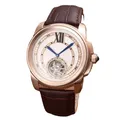 Montre mécanique automatique de luxe pour homme Tourbillon or rose noir cuir marron nouveau