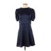Aqua Casual Dress - A-Line: Blue Damask Dresses - Women's Size Small