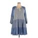 American Eagle Outfitters Casual Dress - A-Line Tie Neck 3/4 sleeves: Blue Print Dresses - New - Women's Size 2X-Large