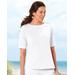 Appleseeds Women's Prima™ Cotton Solid Button-Trim Bateau Tee - White - PXL - Petite