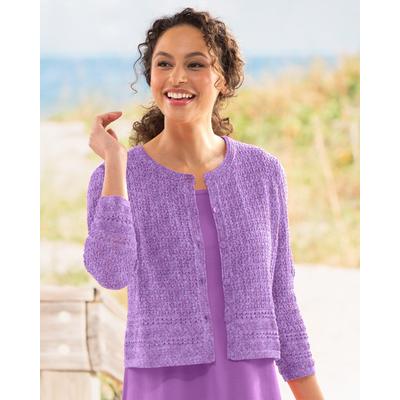 Appleseeds Women's Mixed-Stitch Crochet Cardigan - Purple - XL - Misses