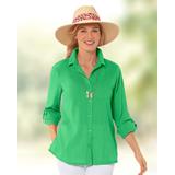 Appleseeds Women's Crinkled Cotton Solid Shirt - Green - M - Misses
