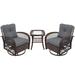 Red Barrel Studio® 3-Piece Outdoor Rocking Chair Brown Wicker Swivel Rocking Chair Set w/ a square glass coffee table Wicker/Rattan in Gray | Wayfair