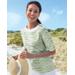 Blair Women's Prima™ Cotton Brushstroke Stripe Button-Trim Bateau Tee - Green - PL - Petite