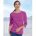 Blair Women's Coastal Cotton Three-Quarter Sleeve Bateau-Neck Tee - Purple - 3X - Womens