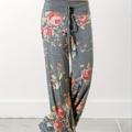 Plus Size Floral Print High Rise Drawstring Long Pants, Women's Plus Slight Stretch Loose Casual Pants