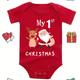 Baby Boy And Girl Baby Triangle Jumpsuit With Christmas Elements My 1st Christmas Elk Santa Claus Print, Newborn Cute Short-sleeved Romper And Pajamas