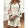 Femme Robe casual Robe de printemps Floral A Volants Imprimer Col V Manches à volants Mini robe Rendez-vous Vacances Manches 3/4 Eté Printemps