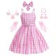 poupée Robe Costume de Cosplay Gants Fille Cosplay de Film Rétro Vintage Rose Vif Robe à carreaux rose Tenue Rose Rose Le Jour des enfants Mascarade Robe Gants Nœud papillon