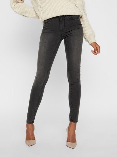 Skinny-fit-Jeans VERO MODA "VMTANYA MR S PIPING JEANS VI207 GA NOOS", Damen, Gr. M (38), Länge 30, blau (dunkelgrau denim), Denim/Jeans, Obermaterial: 50% Baumwolle, 38% Polyester, 9% Viskose, 3% Elasthan, unifarben, skinny fit, Jeans, Topseller