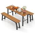 Costway Outdoor Dining Table and Bench Set with Acacia Wood Top for Yard Garden Poolside