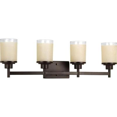 Progress Lighting 191444 - 4 Light 120 volt Antique Bronze Vanity Etched Linen With Clear Edge Glass Light Fixture (FOUR-LIGHT ANTIQUE BRONZE BATH LIGHT (P2998-20))