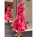 Women's Long Dress Maxi Dress Casual Dress Chiffon Dress Swing Dress Floral Fashion Modern Outdoor Daily Vacation Print Long Sleeve V Neck Dress Loose Fit Red Summer Spring S M L XL XXL