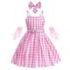 Puppe Kleid Cosplay Kostüm Handschuhe Mädchen Film Cosplay Retro Vintage Intensives Rosa Rosa kariertes Kleid Rosa Outfit Rosa Kindertag Maskerade Kleid Handschuhe Schleife