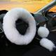 3pcs/set Winter Wool Car Steering Wheel Cover Long Australian Wool Heated Fur Steering Wheel Cover Handbrake Gear Shifter Cover