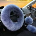 3pcs/set Winter Wool Car Steering Wheel Cover Long Australian Wool Heated Fur Steering Wheel Cover Handbrake Gear Shifter Cover