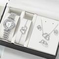 Women Quartz Watch 5 in 1 Luxury Bling Rhinestone Wristwatch with Bracelet Set Chronograph Decoration Stainless Steel Strap Watch