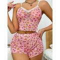 Women's Pajamas Sets Rose Floral Fashion Comfort Home Daily Bed Polyester Breathable Straps Sleeveless Strap Top Shorts Pocket Elastic Waist Spring White Pink