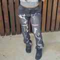 Women's Jeans Distressed Jeans Denim Graphic Cut Out Full Length High Waist Active Fashion Outdoor Street Dark Gray S M Winter Autumn / Fall