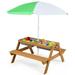 Kids Picnic Table 3 in 1 Sand & Water Table w/Height Adjustable Umbrella Removable Tabletop Children Outdoor Toy Playset w/2 Play Boxes Wooden Convertible Activity Play Table