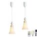 FSLiving Rechargeable Battery Operated Pendant Light with Remote Modern Style Hanging Light with Cone Glass Milky Shade Adjustable Height RGB Color Timer Dimmable Lamp for Corner Decor - Set of 2