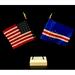 Made in USA. 1 American and 1 Cape Verde Miniature Country Rayon 4 x6 Office Desk Flag. Little Hand Waving Table Flag Includes Crossed White Flag Stand With 2 Small 4 x6 Mini Stick Flags