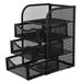 Qnmwood Black Metal Mesh Desk Organizer with Drawers - Multi-Function Storage Caddy