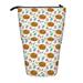 Cute Hedgehog and Flowers Pattern Pencil Case Cosmetic Bag Standing Pen Holder Telescopic Stationery Pouch Zippered Storage Bag for Adults Office