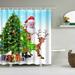 EUBUY Christmas Shower Curtain Waterproof Polyester Christmas Tree Old Men Elk Curtain with Hooks Bathroom Light Bule 35.43 x70.86