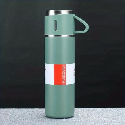 TEMU 1pc Stainless Steel Thermal Mug, 500ml/16.9oz, Vacuum Insulated, Lead Free, Reusable, Hand Wash Only, Multipurpose, With Cup, For Adult, Coffee, Hot Drink, Cold Drink, Water Image