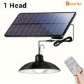 1pc Solar Pendant Light, Outdoor Waterproof Led Lamp, Double-head Chandelier Decorations With Remote Control For Indoor Shed Barn Room