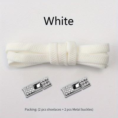 TEMU 2pcs Shoelaces & 2pcs Metal Buckles, Free Binding Flat Elastic Shoelaces With Clip Buckles For Sneakers, Casual Shoes