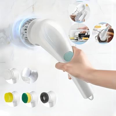 Cordless Electric Spin Scrubber With 5 Replaceable Brush Heads - Rechargeable 360° Power Scrubber For Walls, Bathtubs, And More