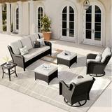 Vcatnet 6 Pieces Outdoor Patio Furniture Sectional Sofa All-weather Conversation Set with Swivel Rocking Chairs and Coffee Table for Garden Poolside Beige