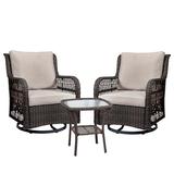 3 Piece Patio Furniture Sets Outdoor Wicker Rotation Rocking Chair with Side Table Outdoor Wicker Swivel Rocker with Cushion Porch Chairs Set 360 Degree Swivel Rocking Wicker Chairs