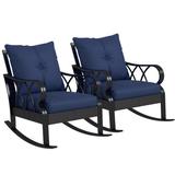 Outsunny 2 Piece Outdoor Wicker Rocking Chairs with Cushions Blue