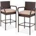 WANLINDZ Set of 2 Wicker Bar Stools Indoor Outdoor Bar Height Chairs w/ Cushion Footrests Armrests for Backyard Patio Pool Garden Deck - Brown