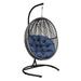 Hanging Swing Egg Chair with Stand Outdoor Patio Wicker Tear Drop Shape Hammock Chair with Cushion (Navy Blue)